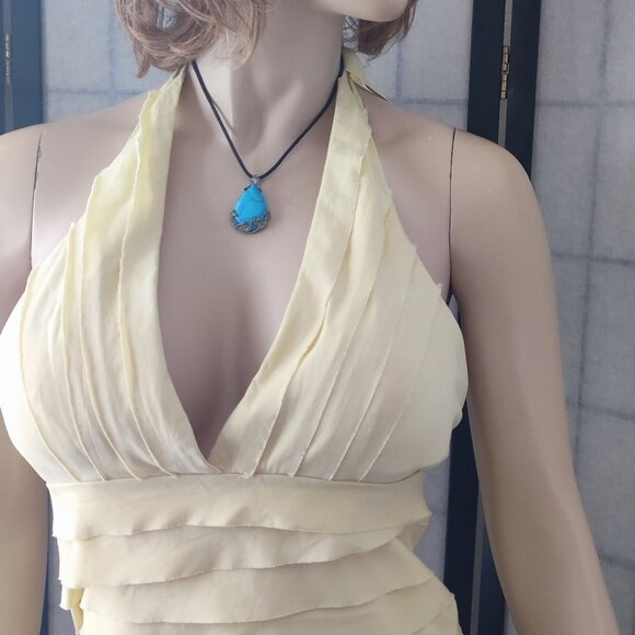 Showstopper Style BCBG Max Azria Backless Layered Halter Dress Pale Lime Sz 8 - Picture 8 of 11